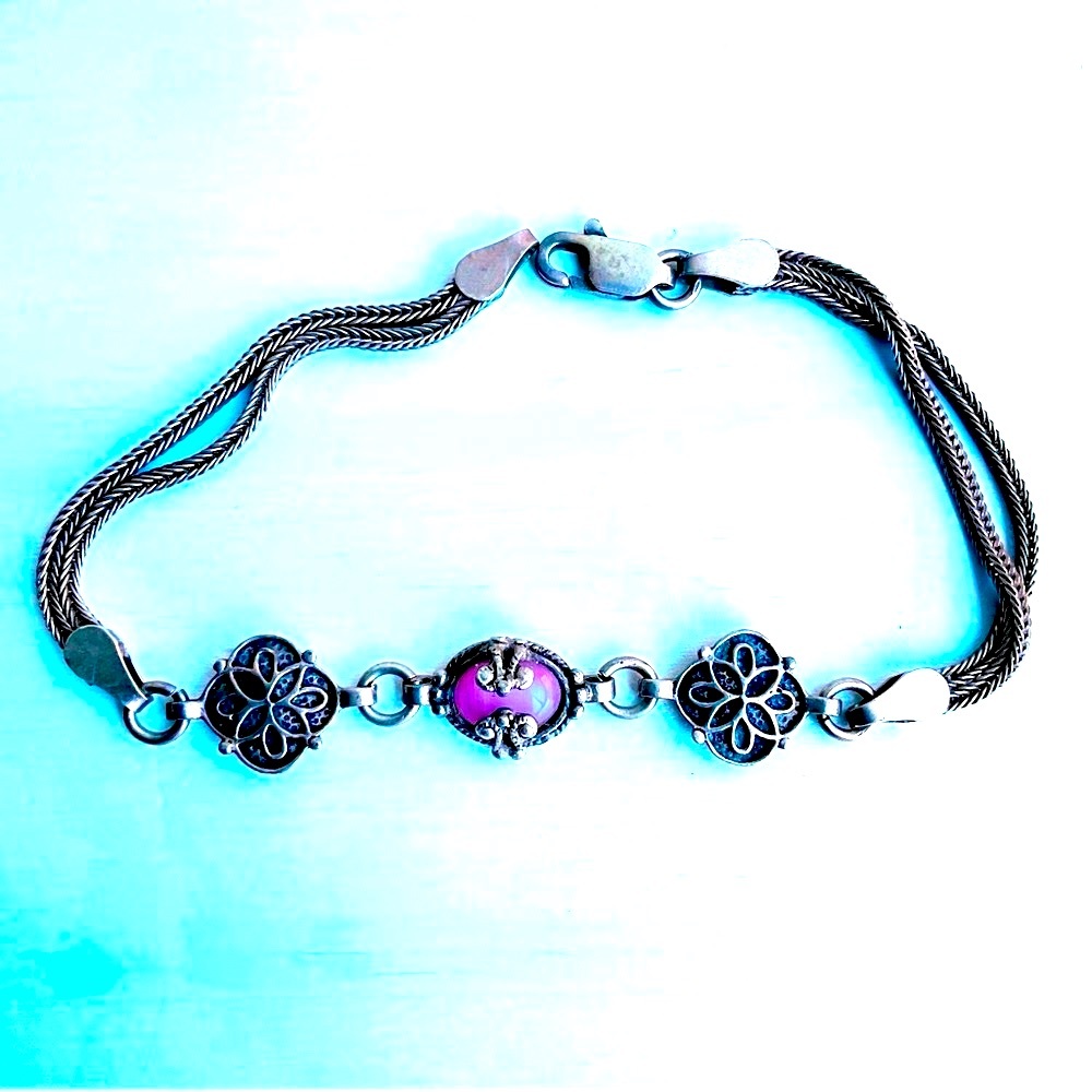 Pink Opal 925 Sterling Bracelet